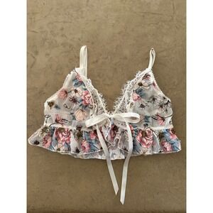 Victorias Secret Dream Angels Floral Mesh Lace Ruffle Bralette White S 404520